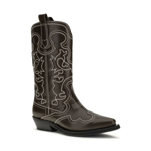 Ganni Brown Polyurethane Lace-Up Boots