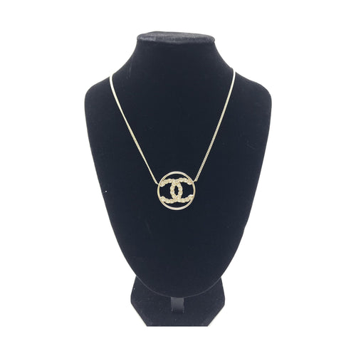 Chanel Gold Tone CC Circle Pendant Necklace
