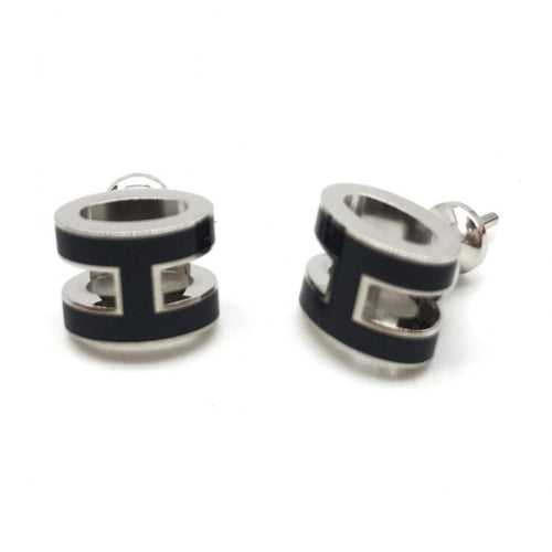 Hermès Mini Pop H Earrings In Black Enamel