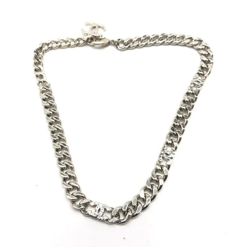 Chanel Silver Tone Curb Chain Link Necklace
