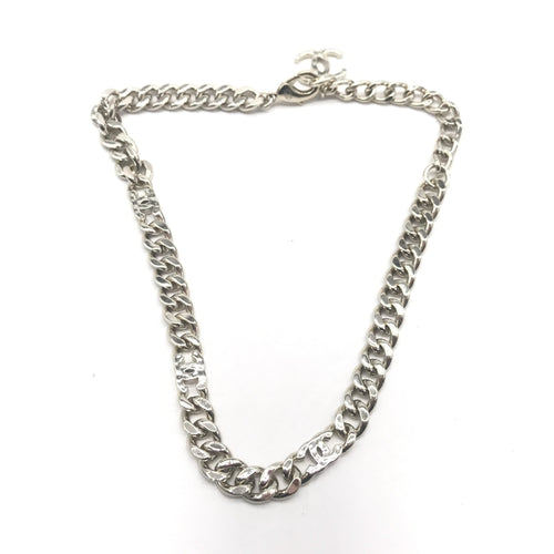 Chanel Silver Tone Curb Chain Link Necklace