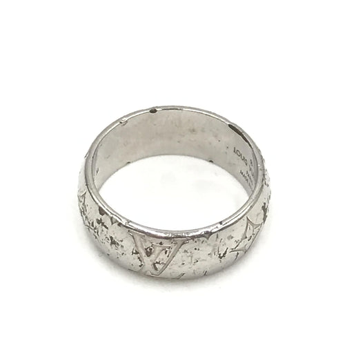 Louis Vuitton Silver-Tone Monogram Band Ring