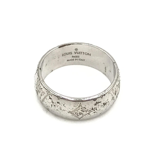 Louis Vuitton Silver-Tone Monogram Band Ring