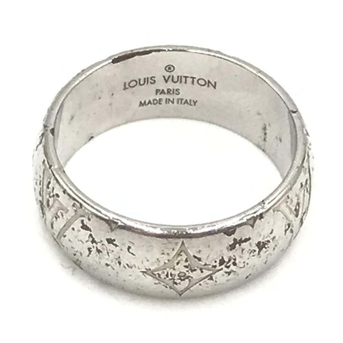 Louis Vuitton Silver-Tone Monogram Band Ring