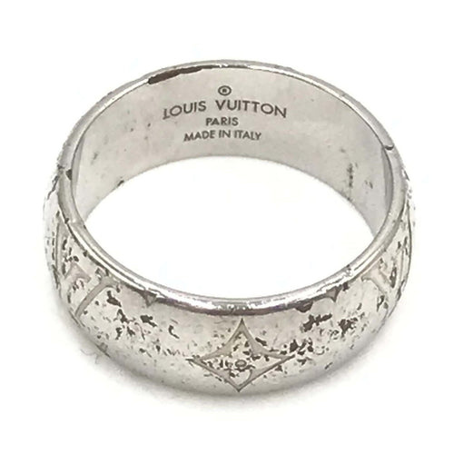 Louis Vuitton Silver-Tone Monogram Band Ring