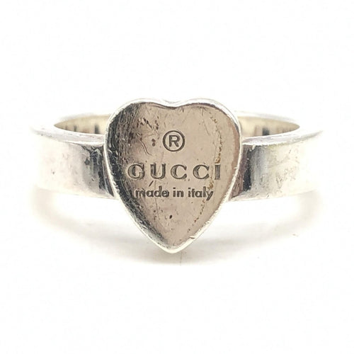 Gucci Sterling Silver Heart Trademark Ring, US Size 5.5