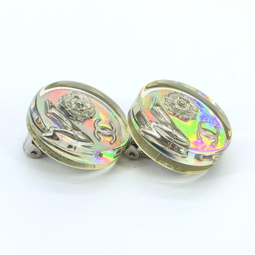 Chanel Vintage Holographic Logo Clip-On Earrings