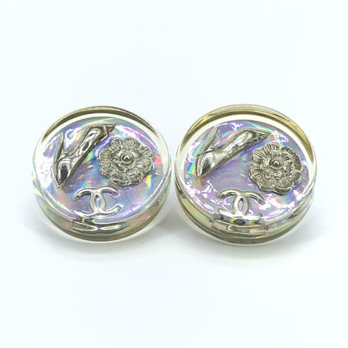 Chanel Vintage Holographic Logo Clip-On Earrings