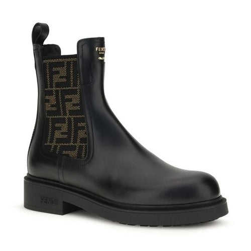 Fendi Black Calf Leather Bos Taurus Ankle Boots