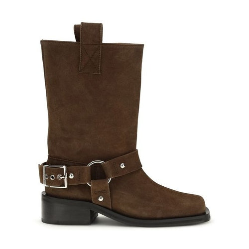 Ganni Brown Calf Leather Bos Taurus Lace-Up Boots