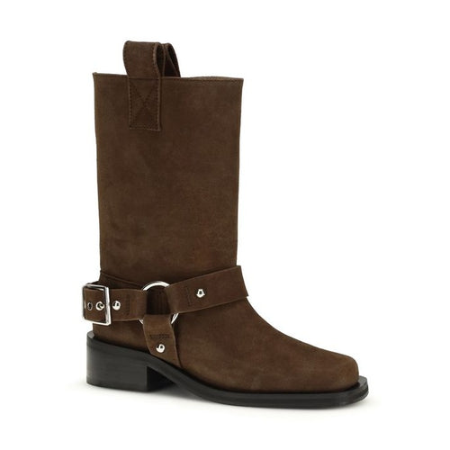 Ganni Brown Calf Leather Bos Taurus Lace-Up Boots