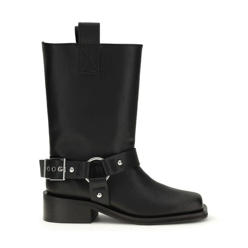 Ganni Black Calf Leather Bos Taurus Lace-Up Boots