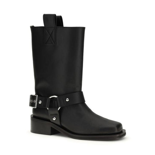 Ganni Black Calf Leather Bos Taurus Lace-Up Boots