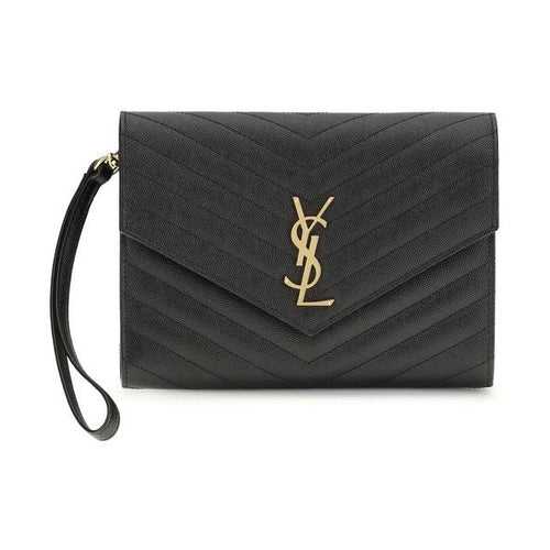 Saint Laurent Black Calf Leather Bos Taurus Clutch Bag