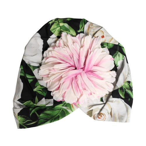Dolce & Gabbana Black Floral Motif Turban Headwear Women Hat