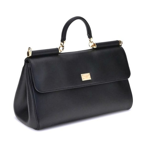 Dolce & Gabbana Black Calf Leather Bos Taurus Handbag