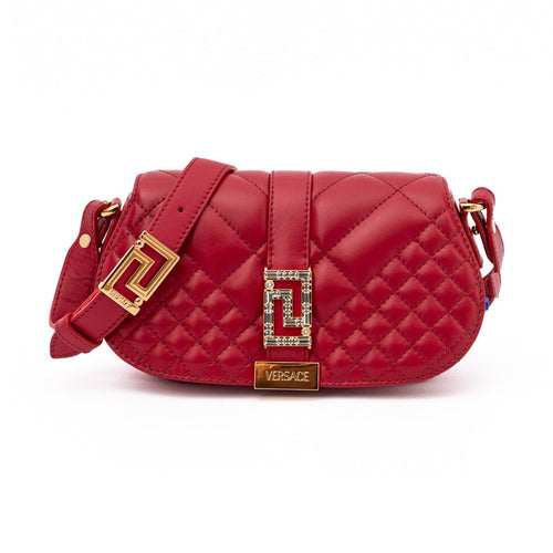 Versace Red Leather Quilted Shoulder Strap Bag