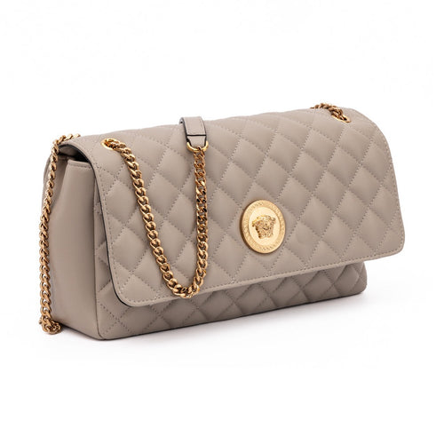 Versace Taupe Quilted Leather Shoulder Strap Bag