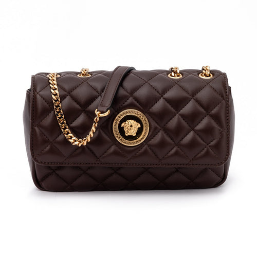 Versace Brown Quilted Leather Shoulder Strap Bag