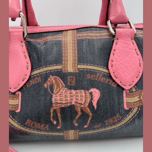 Fendi FENDI Bauletto Canvas Print Selleria Handbag