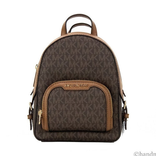 Michael Kors Jaycee Mini XS Brown Signature PVC Zip Pocket Shoulder Backpack Bag