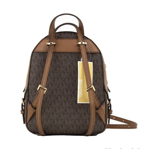 Michael Kors Jaycee Mini XS Brown Signature PVC Zip Pocket Shoulder Backpack Bag