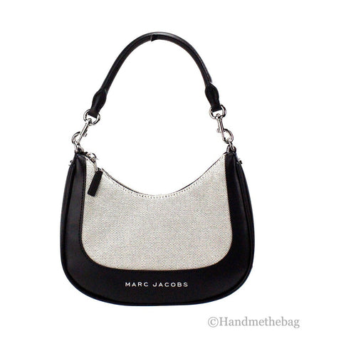 Marc Jacobs Natural Black Canvas Leather Hobo Shoulder Handbag Purse