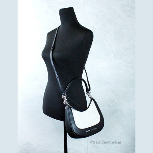 Marc Jacobs Natural Black Canvas Leather Hobo Shoulder Handbag Purse