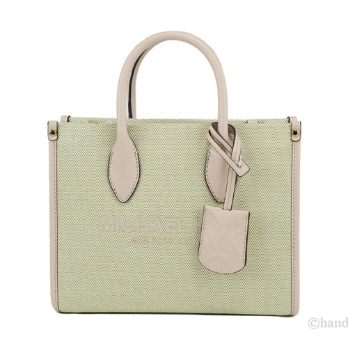 Michael Kors Mirella Small Powder Blush Canvas Shopper Crossbody Handbag Purse