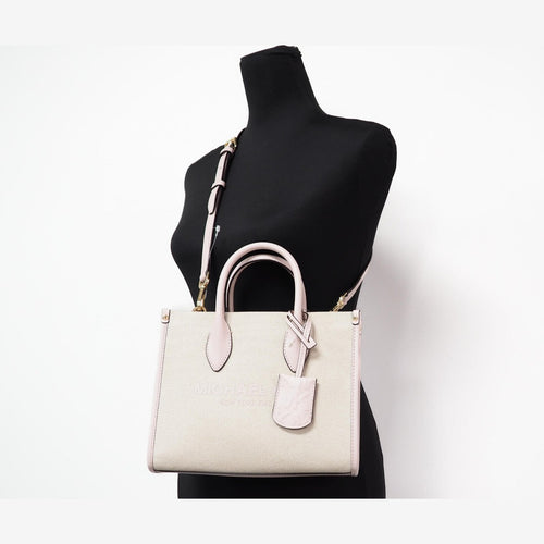 Michael Kors Mirella Small Powder Blush Canvas Shopper Crossbody Handbag Purse