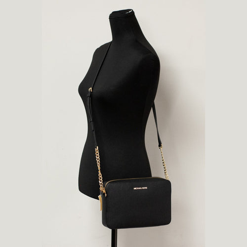 Michael Kors Women'S Top Zip Closure Saffiano Leather Crossbody Bag, Black