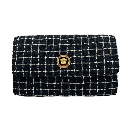 Versace Wallet On A Chain Fabric Black Crossbody Bag