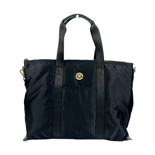 Versace Black Nylon Fabric La Medusa Shoulder Tote Bag