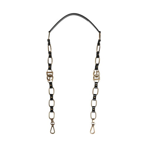 Dolce & Gabbana Black Leather Gold Chain Bag Accessory Shoulder Strap