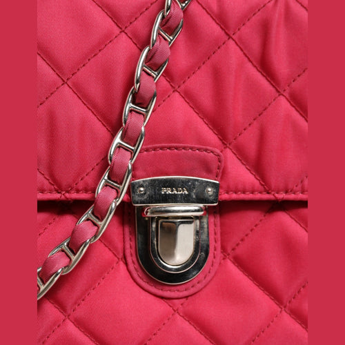 Prada Pink Quilted Tessuto Impuntu Nylon Flap Crossbody Bag