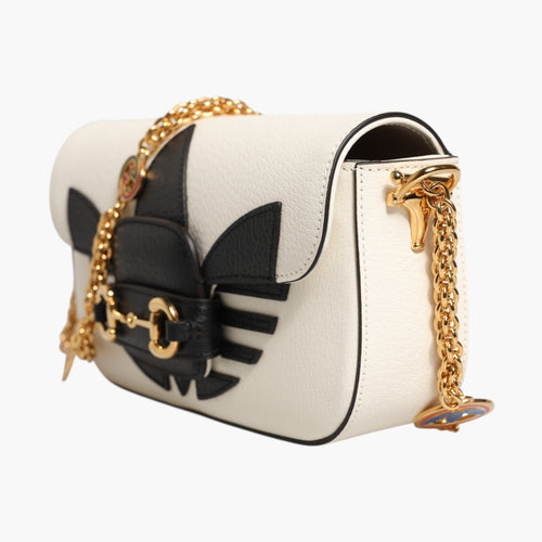Gucci x Adidas Horsebit 1955 White Black Calfskin Leather Shoulder Bag