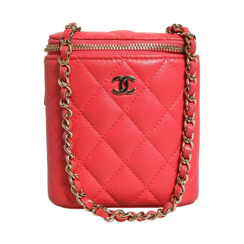 Chanel Red Caviar Quilted Small Vertical Coco Beauty Vanity Case with Chain