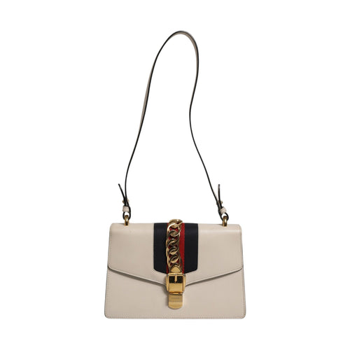 Gucci White Calfskin Leather Sylvie Crossbody Bag
