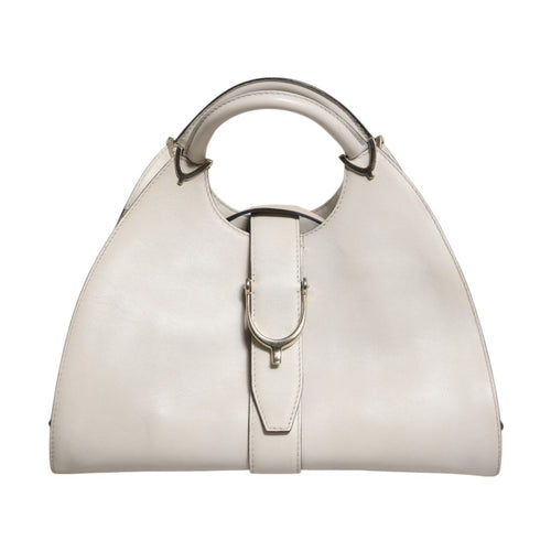 Gucci White Leather Stirrup Top Handle Bag