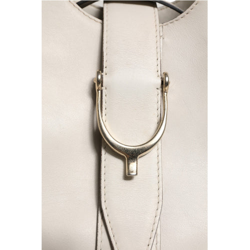 Gucci White Leather Stirrup Top Handle Bag