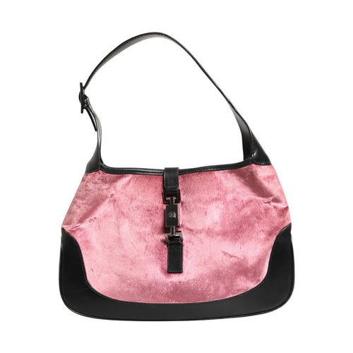 Gucci Jackie Pink Velvet And Black Leather Shoulder Bag