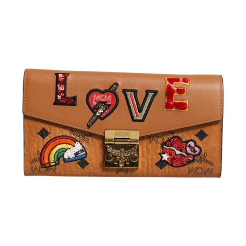 MCM Cognac Brown Coated Canvas Visetos Patricia Love Patch Wallet-on-chain