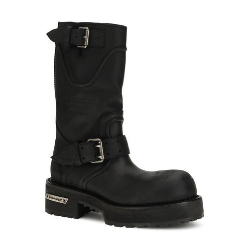Balenciaga Black Calf Leather Bos Taurus Lace-Up Boots