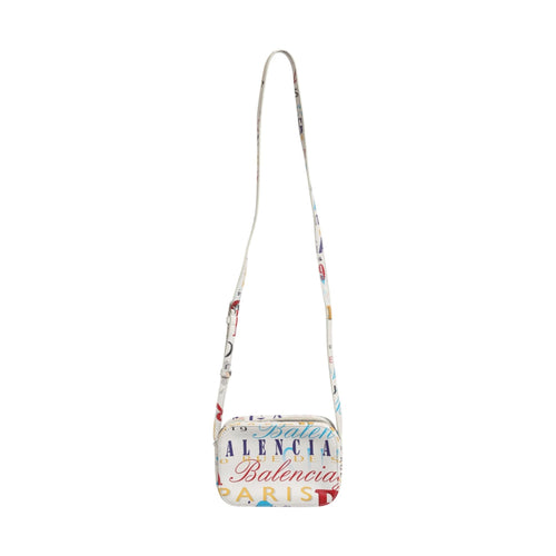 Balenciaga White Graffiti Print Leather Mini City Handbag