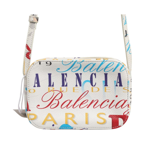 Balenciaga White Graffiti Print Leather Mini City Handbag
