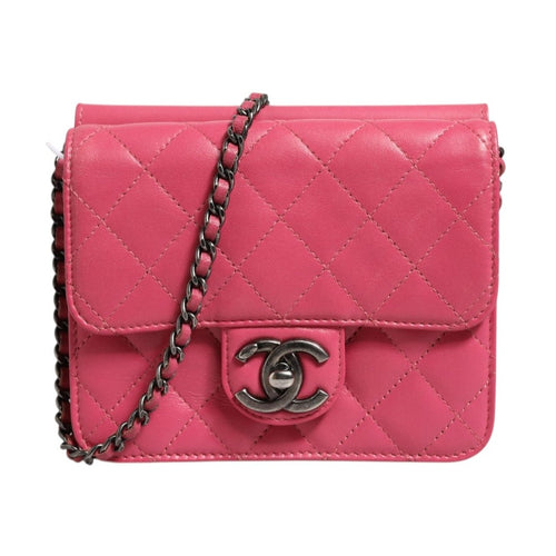 Chanel Pink Quilted Lambskin Leather Classic Square Mini Flap Bag