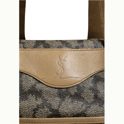 Saint Laurent Green and Brown Pattern Canvas Duffel Bag