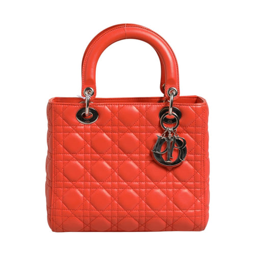 Christian Dior Orange Cannage Lambskin Leather Lady Dior Bag