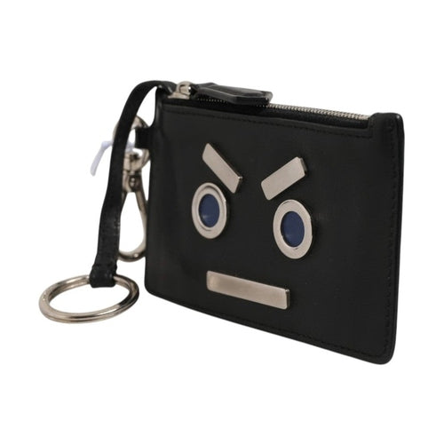 Fendi Vitello Liberty Studded Coin Pouch Key Case Ardesia