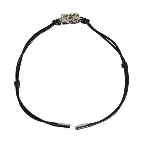 Dolce & Gabbana Black Polyester Cord Silver Tone DG Logo Charm Bracelet